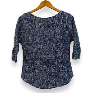 Carolina Herrera Silk Blouse Sz 0-6 3/4 Sleeves Gray Blue Dots